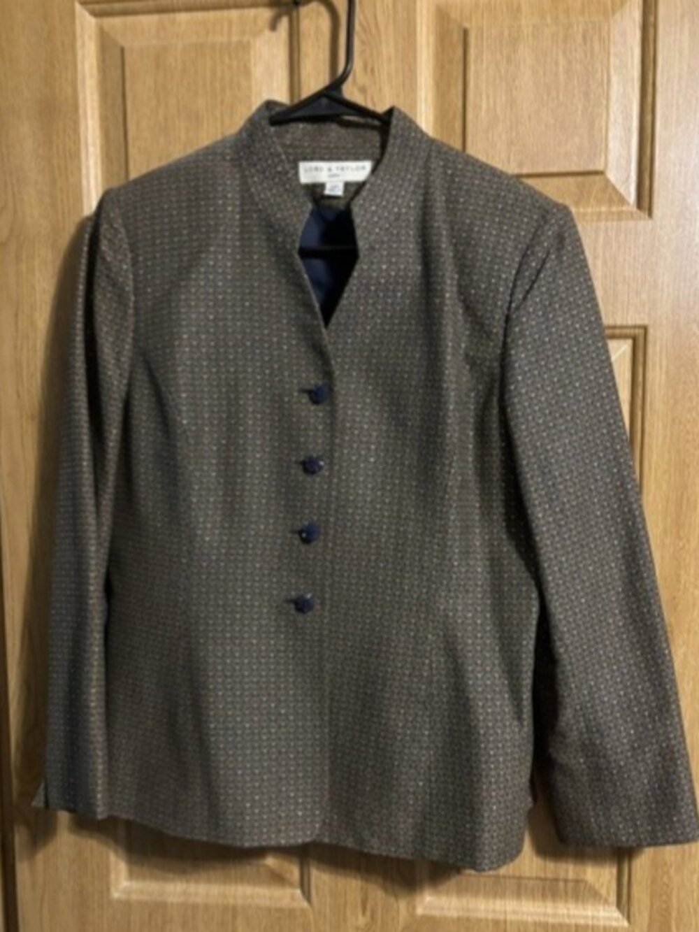 Lord & Taylor Petite 12 Tan & Blue with gold accents Women's Blazer Lord & Taylo